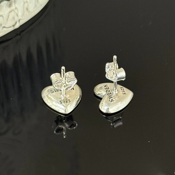 Sweden Heart Earrings S925 Sterling Silver Handmade Ear Stud - Picture 5 of 5